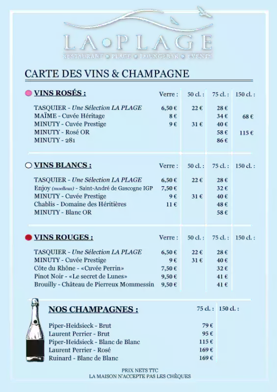 Vins - La Plage - Restaurant Mandelieu La Napoule - restaurant mandelieu plage